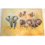 Ivor Price ( British 20th century )  An unframed oil on canvas painting of an African Elephant and