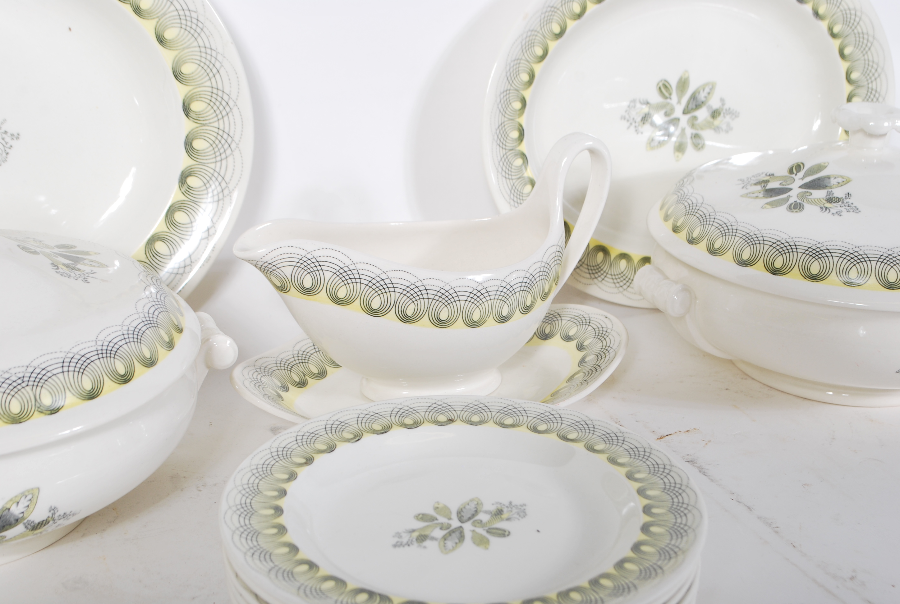 A vintage retro Wedgwood Harvest Festival pattern dinner service designed by Ravilious having yellow - Image 6 of 10