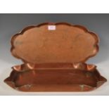 A vintage early 20th Century Arts and Crafts copper hand worked tray in the manner of Newlyn, one