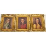 A set of three 20th Century prints on canvas depicting portraits of three young girls each set