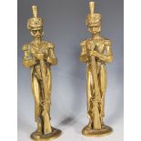 Two late 19th / early 20th Century cast brass soldier figurine bookends both modelled in