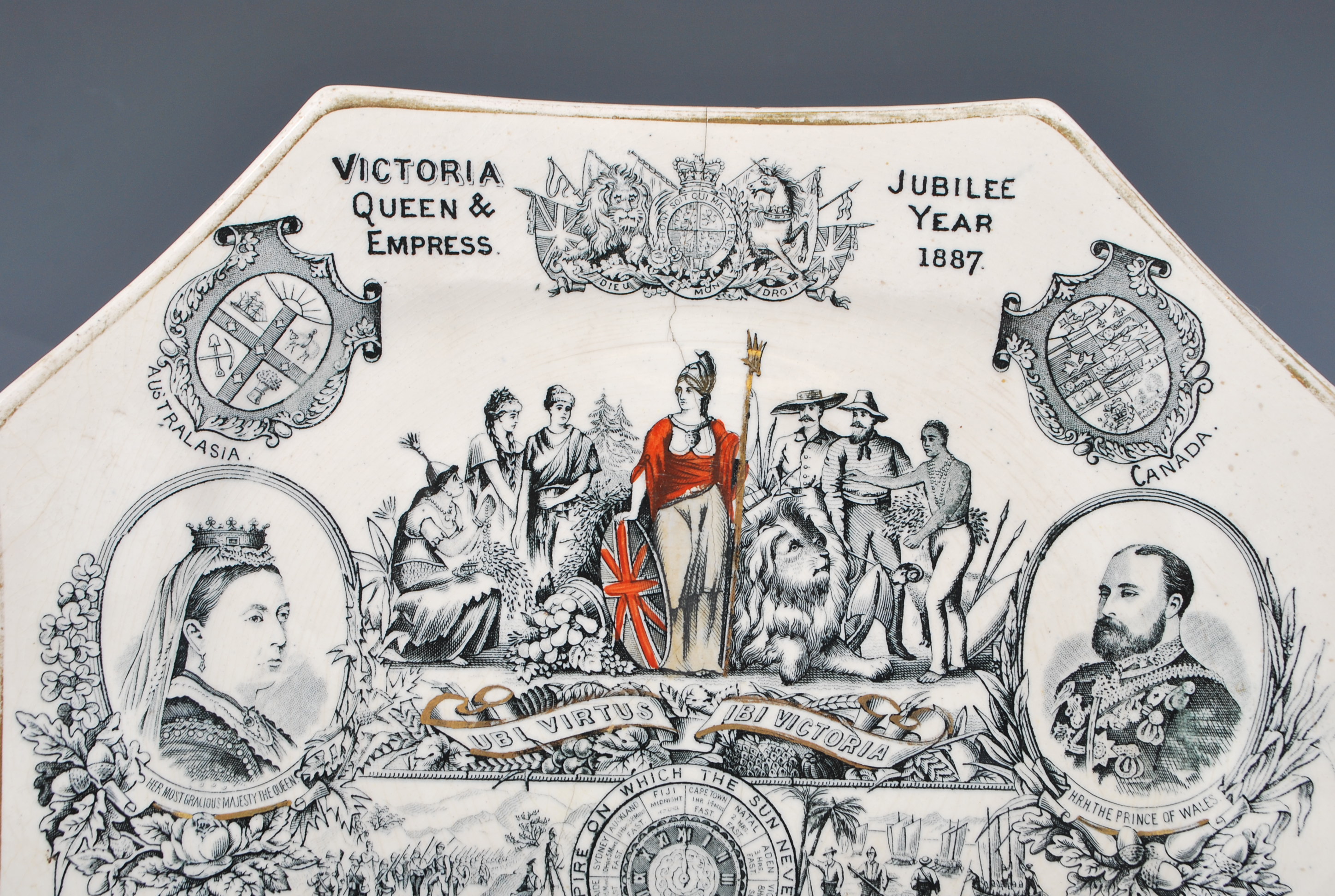 Commemorative Plate. Victoria, Queen & Empress, Jubilee year, 1887, octagonal polychrome plate - Image 2 of 8