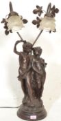 A 20th Century bronzed table lamp modelled in a classical style depicting young lovers in partial