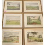 A set of six signed John Morland golfing related prints each depicting a different golf course to
