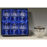 A set of six Bohemia crystal cut glass wine glasses in their original box together with a Stuart