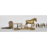 A collection of vintage 20th Century items to include a bronze beer barrel tap, brass shire horse,