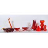 A selection of 20th century vintage studio art ruby and red glass to include a pair of triangular