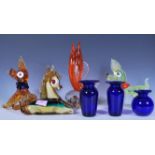 A collection of vintage retro 20th Century studio glass figurines by Murano modelled as animals to