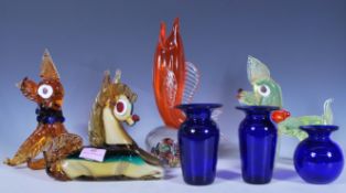 A collection of vintage retro 20th Century studio glass figurines by Murano modelled as animals to