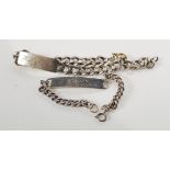 A silver hallmarked name / identification bracelet having a central rectangular panel on a flat link