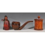 Three vintage 20th Century wooden treen tobacco storage jars, to include a fruitwood example