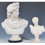 A 20th Century composite figural bust male sculpture of classical form, cloak over the shoulders