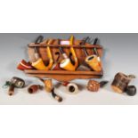 A large selection of vintage 20th Century smoking pipes to include briar, meerschaum calabash, a