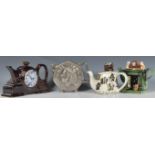 A group of four Cardew collectors teapots to include mantel clock teapot, a Victorian fireplace