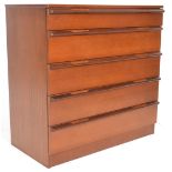 A retro 20th Century teak wood chest of drawers, set with five graduating drawers full length