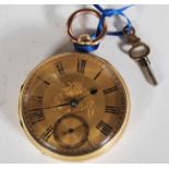A mid 20th Century G Edwards and Son 18ct gold open face pocket watch having a gilt face with