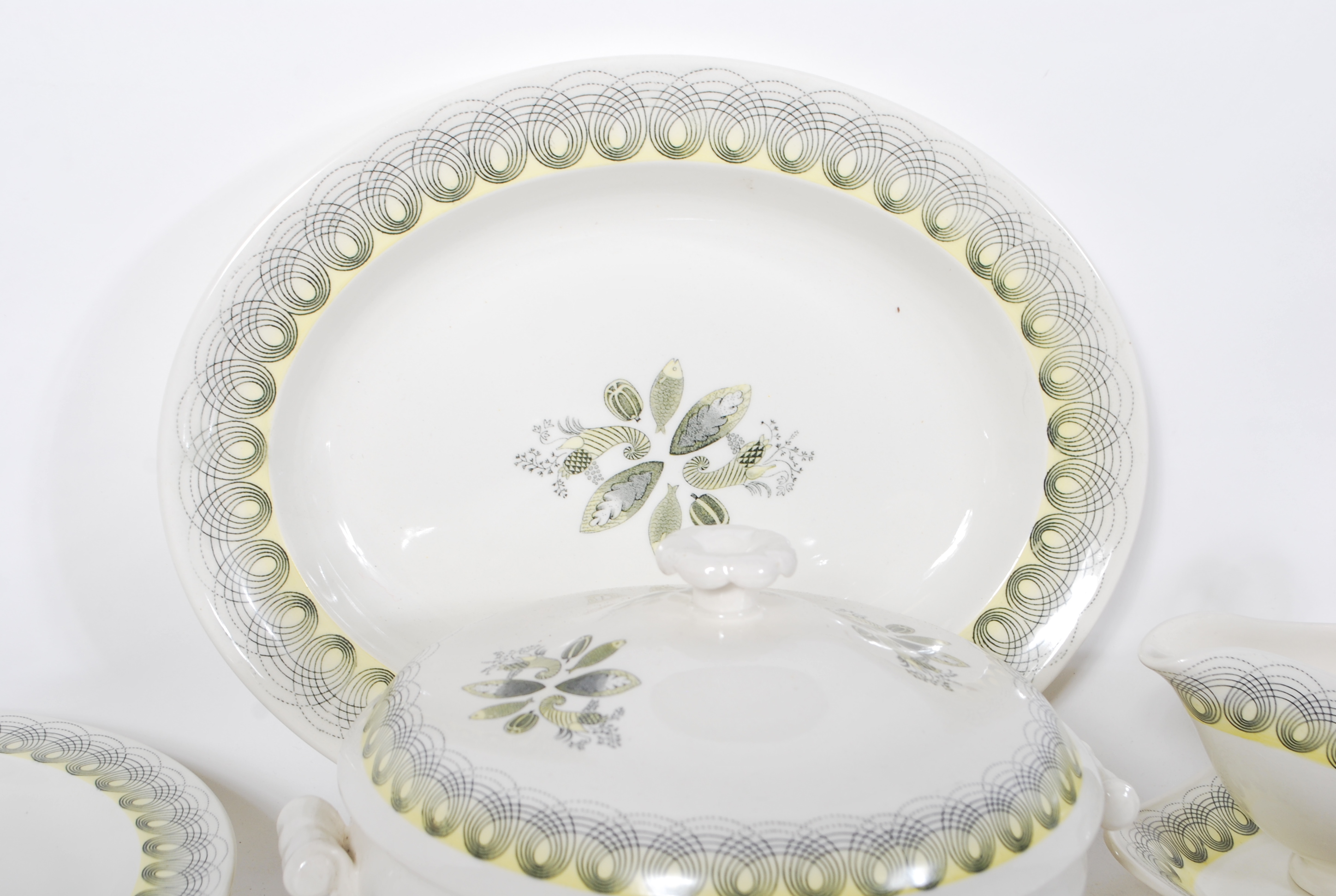 A vintage retro Wedgwood Harvest Festival pattern dinner service designed by Ravilious having yellow - Image 4 of 10