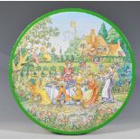 A Huntley & Palmer 'Rude' biscuit tin, the pictorial cover depicting a garden tea party, but with