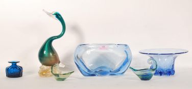 A collection of vintage 20th Century studio art glass to include an ovular glass vase in the