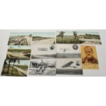 Aeroplane / Motorsport related postcards; a collection of x11 vintage postcards, all relating to