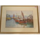 David Martin- A Scottish framed and glazed watercolour painting depicting a harbour scene with