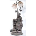 A 20th Century bronzed table lamp titled ' Confidence ' depicting a young boy and his mother nursing