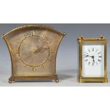 A vintage brass Carriage Clock of five-glass form, possibly French, white enamel face having a Roman