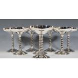 A set of eight 20th Century silver plated champagne / Martini glasses / goblets, the large bowls