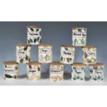 Geoffrey Maund - A selection of vintage ceramic spice jars having hand painted name labels decorated