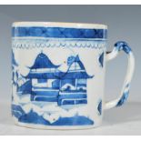 A 19th Century Chinese canton blue and white ceramic porcelain mug / cup of cylindrical form with