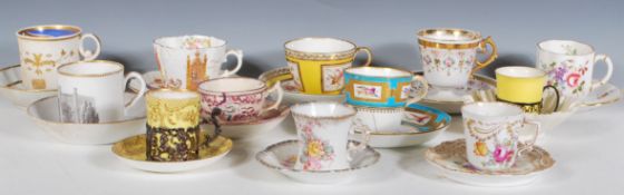 A good collection of tea cups and saucers / cabinet display cups dating from the 19th Century. To