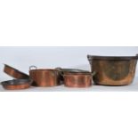 A collection of 19th Century cookware / kitchenalia, two include two graduating copper pans of