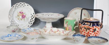 A selection mixed ceramics dating from the 18th Century to include a Newhall plate with floral and