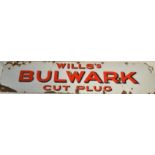 A vintage 20th Century shop advertising enamel sign for 'Wills’s Bulwark Cut Plug'. The