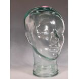 A 20th Century phrenology / milliners shop display pressed glass mannequin head of typical form with