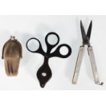 A pair of 20th Century folding pocket scissors having mother of pearl handles together with a
