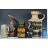 A selection of retro 20th Century studio art pottery to include two west german vases no. 489-23 and