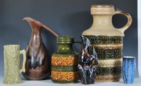 A selection of retro 20th Century studio art pottery to include two west german vases no. 489-23 and