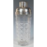 Val St Lambert Belgium- A mid 20th Century cut crystal glass cocktail shaker of tapering form having
