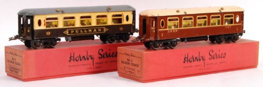 TWO VINTAGE HORNBY SERIES 0 GAUGE BOXED CARRIAGES