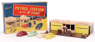 RARE VINTAGE KLEEWARE ' PETROL STATION WITH 4 CARS