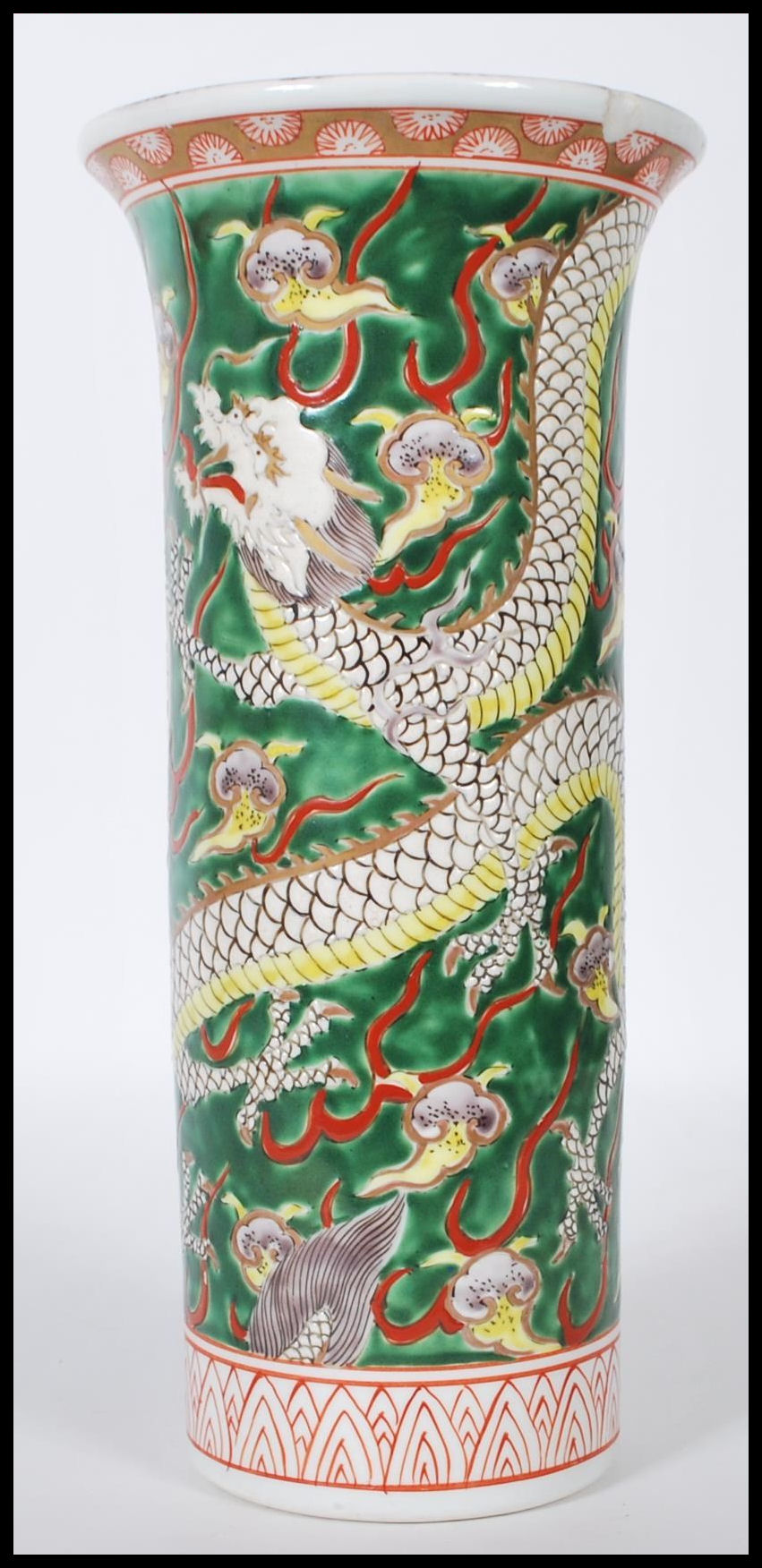 A 20th Century Chinese famille verte vase of flare - Image 2 of 6