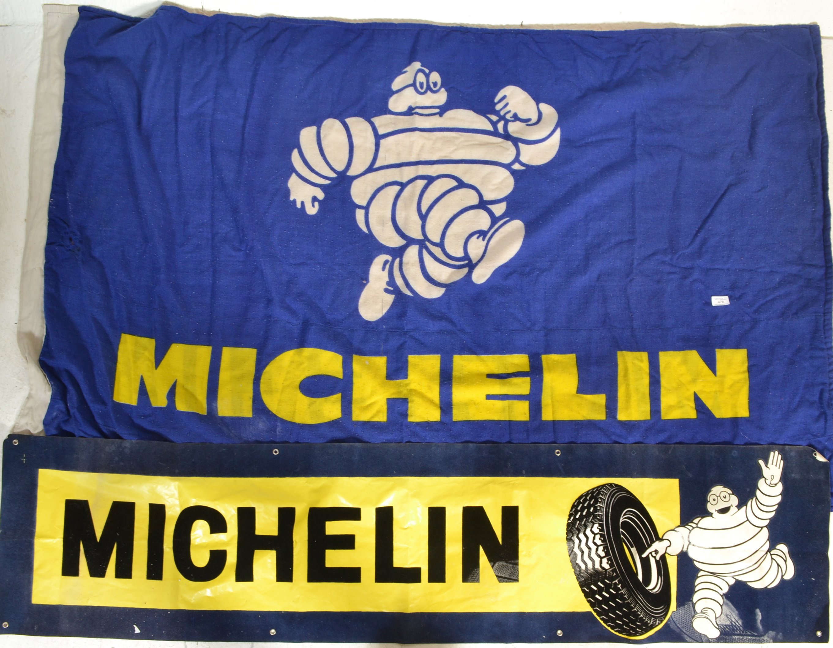 TWO ORIGINAL VINTAGE 1950'S MICHELIN TIRE BIBENDUM FLAGS