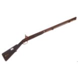 19TH CENTURY ANTIQUE PERCUSSION CAP RIFLE WITH CHEQUERED STOCK