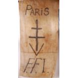 RARE ORIGINAL WWII FRENCH RESISTANCE LINEN FLAG / BANNER