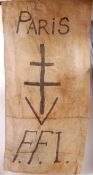 RARE ORIGINAL WWII FRENCH RESISTANCE LINEN FLAG / BANNER