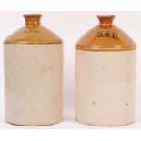TWO RARE WWI STONEWARE RUM FLAGONS WITH SRD MARKIN