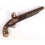 19TH CENTURY BONE INLAID INDIAN FLINTLOCK PISTOL