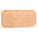 RARE EARLY GWR TRESPASSERS NOTICE CAST IRON SIGN