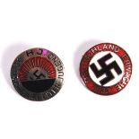TWO REPLICA GERMAN NAZI PIN BADGES